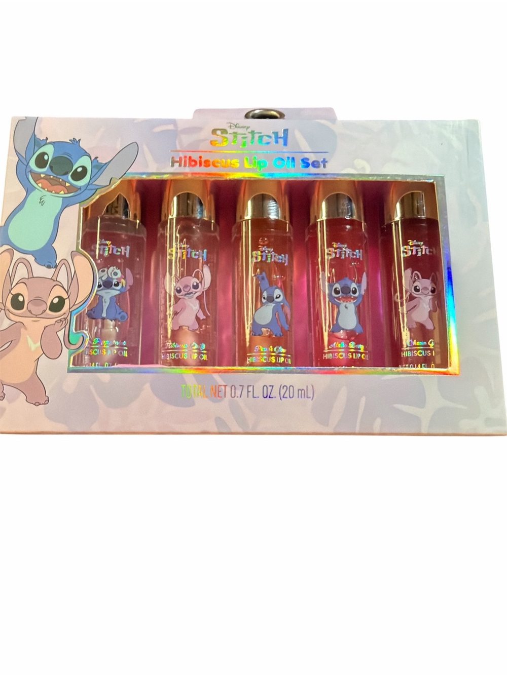 NIB Disney Stitch & Angel Hibiscus Lip Oil Set - 5 Piece Hydrating Collection